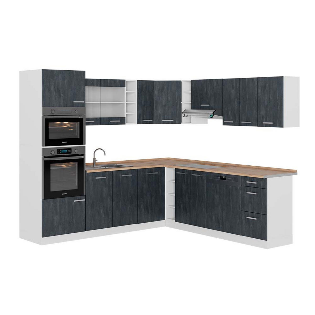 ECKKÜCHE IN L-FORM R-Line Schwarz Beton/Weiß 237 x 247 cm AP Eiche - Schwarz/Weiß, Holzwerkstoff (247/81.6/60cm) - Vicco