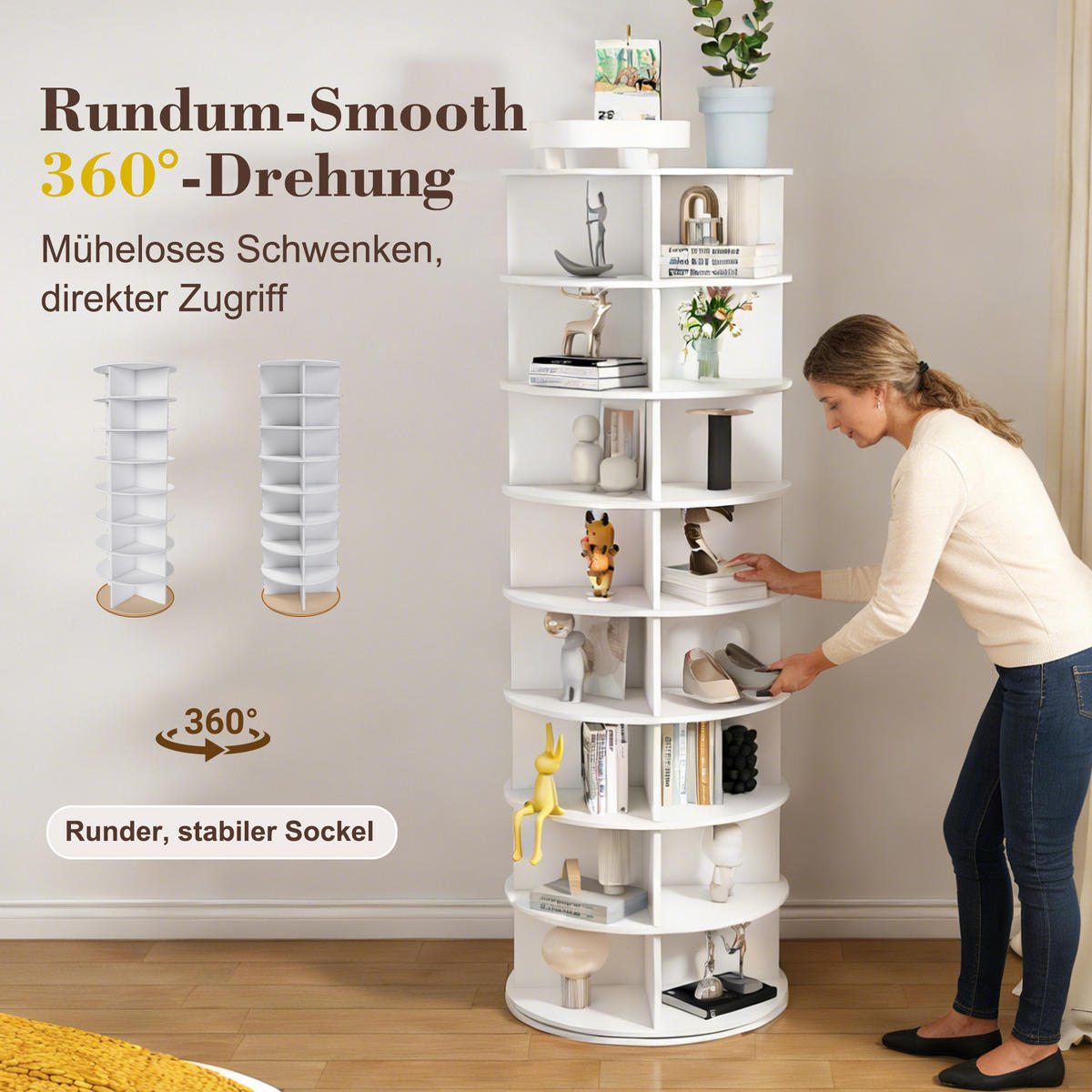 SCHUHABLAGE Drehbar 8-stöckig mit 32 Paar Kapazität & Stauraum 60/60/184 cm - Weiß, Kunststoff (184/60/60cm) - EVRYAE