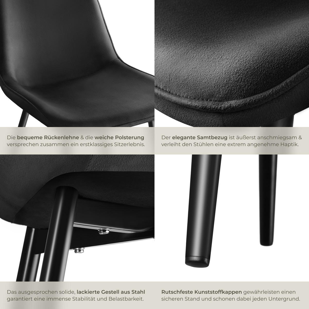 STUHL 6er Set Monroe 48 x 59 x 82 5 cm schwarz - Schwarz, Textil (48/82.5/59cm) - tectake