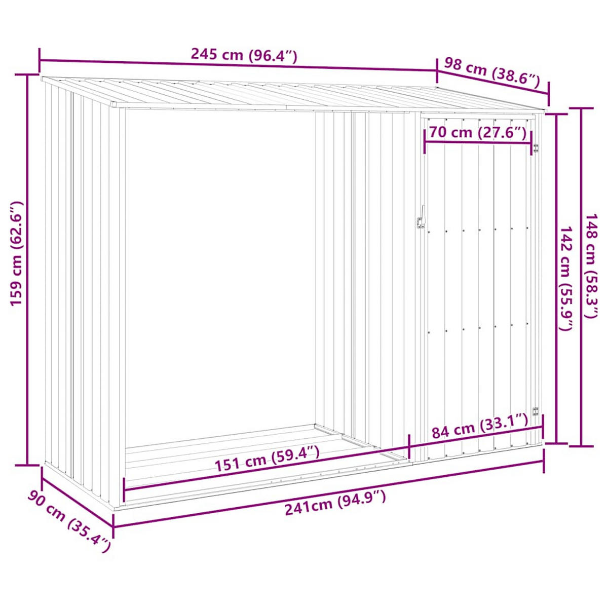 GERÄTEHAUS Grau 245/98/159 Cm Verzinkter Stahl - Grau, Metall (245/159/98cm) - vidaXL