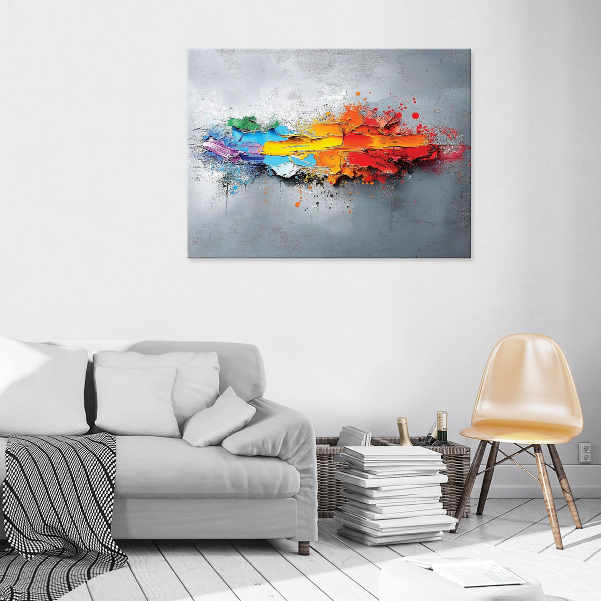 BILDER Abstrakt Grau Bunt Modern Deko Wohnzimmer 120x80 - Grau, Holzwerkstoff (120/80cm) - Wallarena