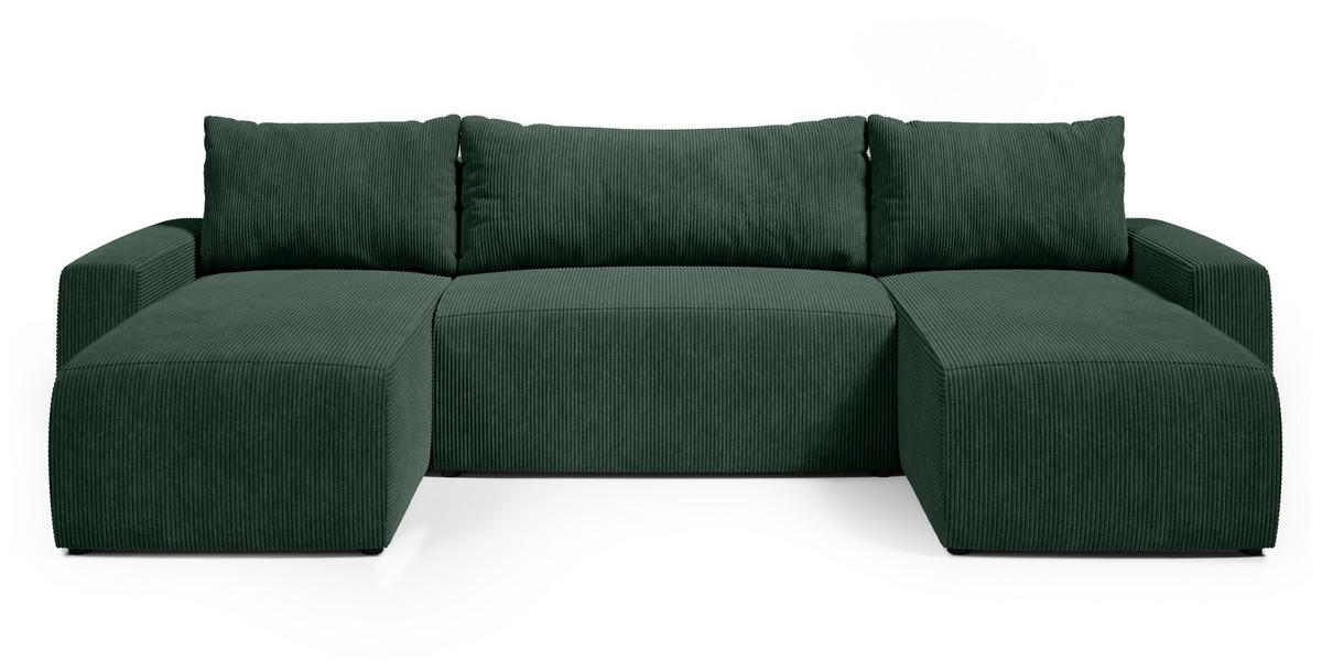WOHNLANDSCHAFT Plush mit Schlaffunktion Grün Cord - Dunkelgrün, Kunststoff/Textil (315/72/145cm) - Bromarkt