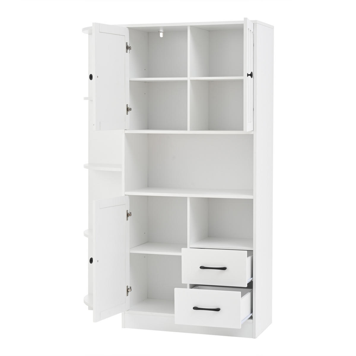 BUFFET mit 3 Schränken 2 Schubladen und 14 Ablageflächen 104/35/155 cm - Weiß, Holzwerkstoff (104/155/35cm) - EVRYAE