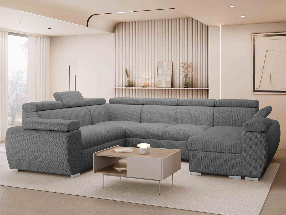 WOHNLANDSCHAFT Boston U, Seite: Rechts - 2R+R+2P+LC - Chromfarben/Silberfarben, Holz/Textil (325/98/260cm) - MIRJAN24