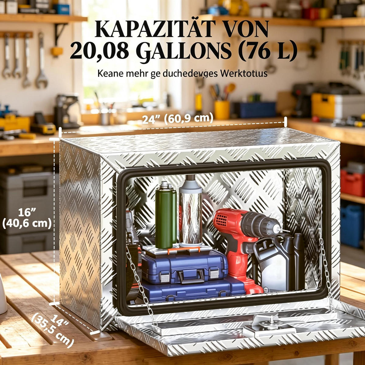 WERKZEUGKISTE ALUMINIUM 76 L für LKW und Pickup, mit Schloss, Silber - Silberfarben, Metall (35.5/40.6/60.9cm) - Novahome