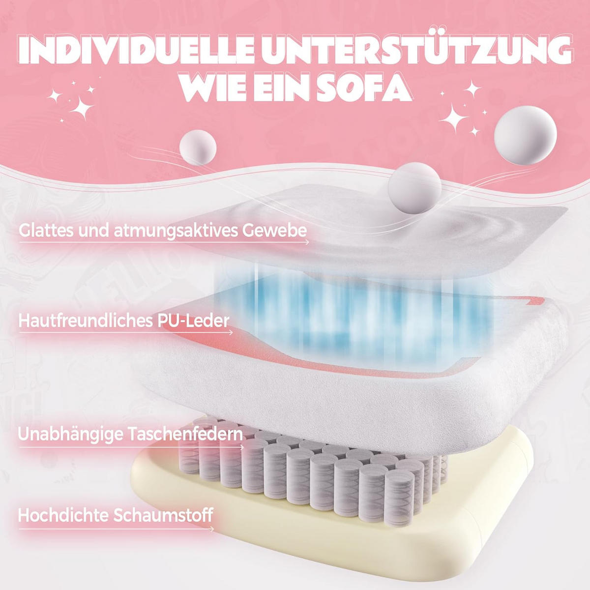 GAMING-STUHL Ergonomischer & Fußstütze Bürostuhl & Lendenwirbelstütze - Rosa, Leder (52/126/49cm)