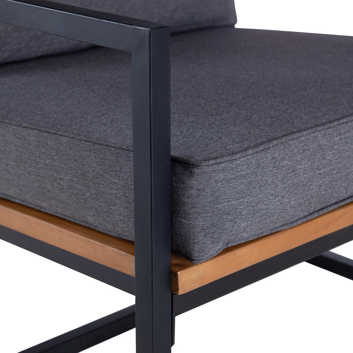 LOUNGEECKE - Polyester / Akazie massiv - Grau / Braun - Braun/Grau, Holz/Textil (68/79/74cm) - home24