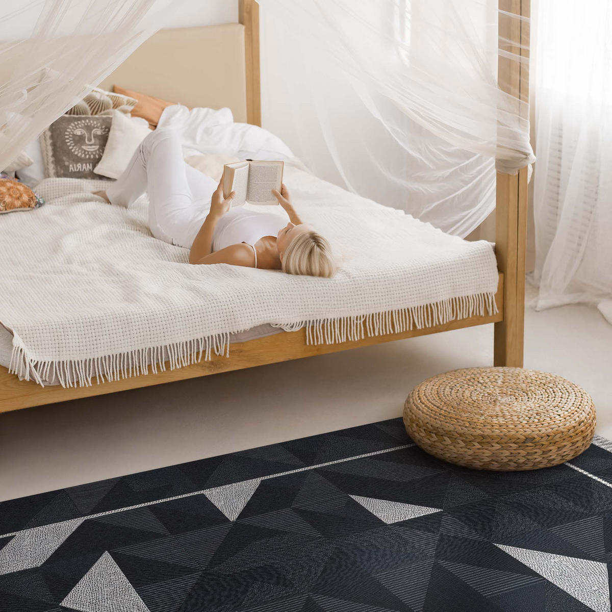 TEPPICH 60x90 cm Mosaik aus Geometrischen Formen Vintage Muster - Greige, Kunststoff (60/90cm) - Wallfluent