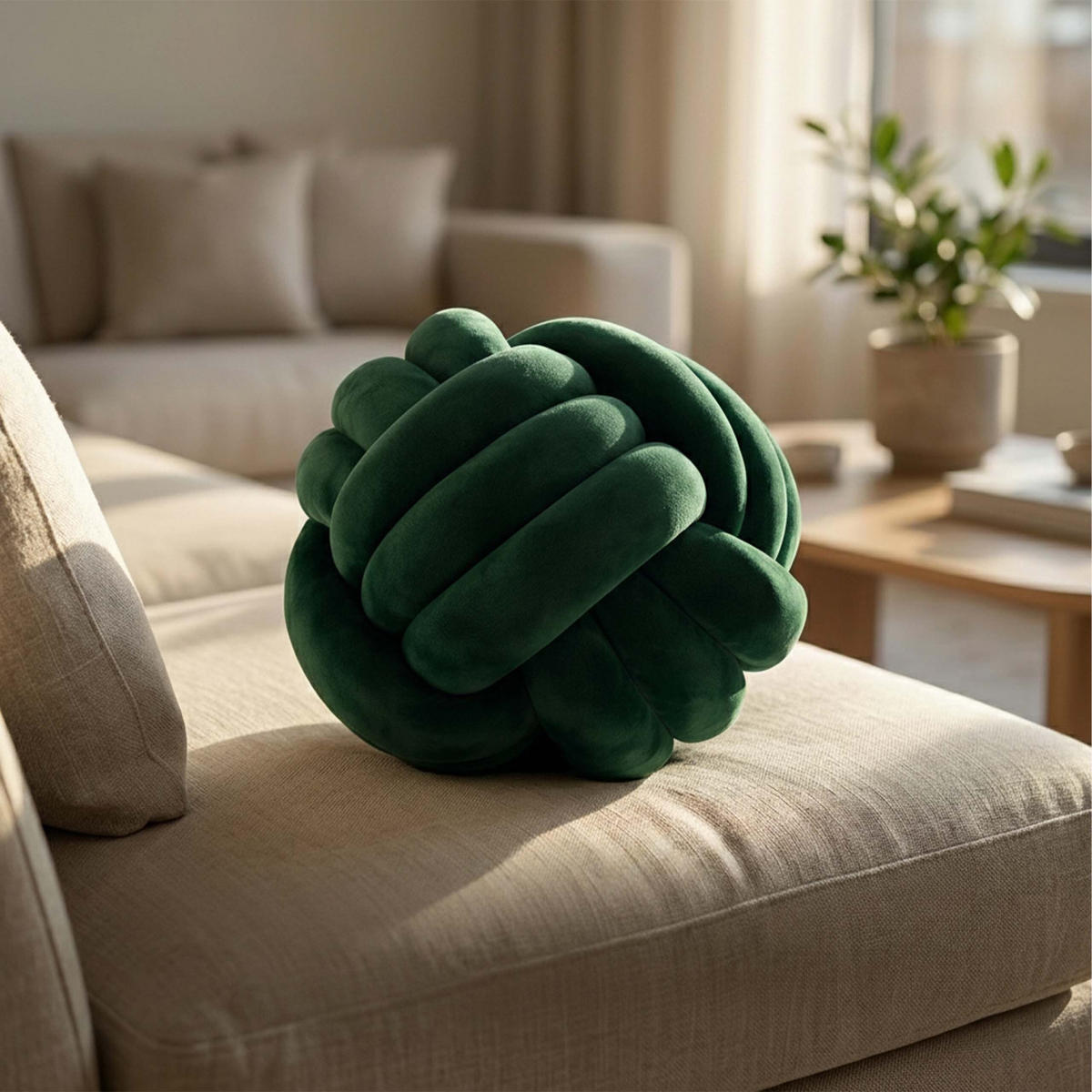 VANKÚŠ Tmavozelený uzol 25 cm - tmavozelená, textil/plast (25/25cm) - Relaxdays