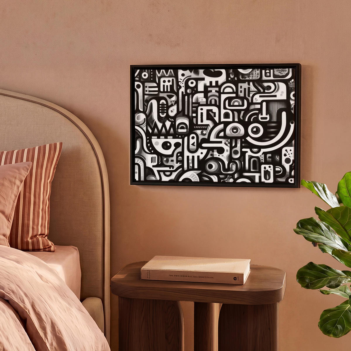 LEINWAND Bilder mit Rahmen - Symbole - Abstrakt - Grafik - Schwarz - 40x30 - Schwarz, Textil (40/30cm) - MuchoWow