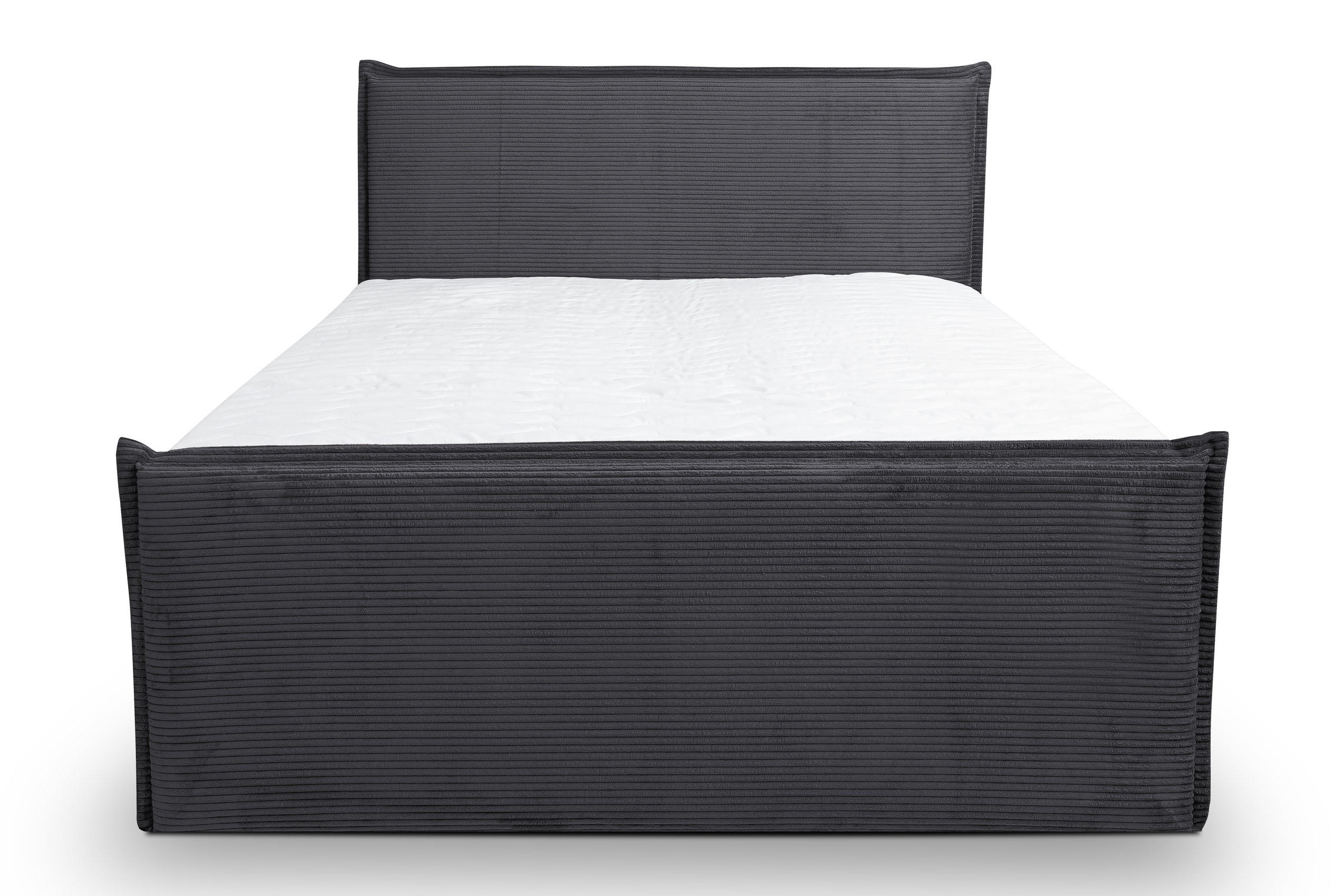 BOXBETT Vanessa mit 2 Bettkästen, 140x200, Farbe: Grau, Cordstoff, mit Bonell-Matratze inkl. Topper - Grau, Holz/Kunststoff (140/200cm) - VENASI MÖBEL