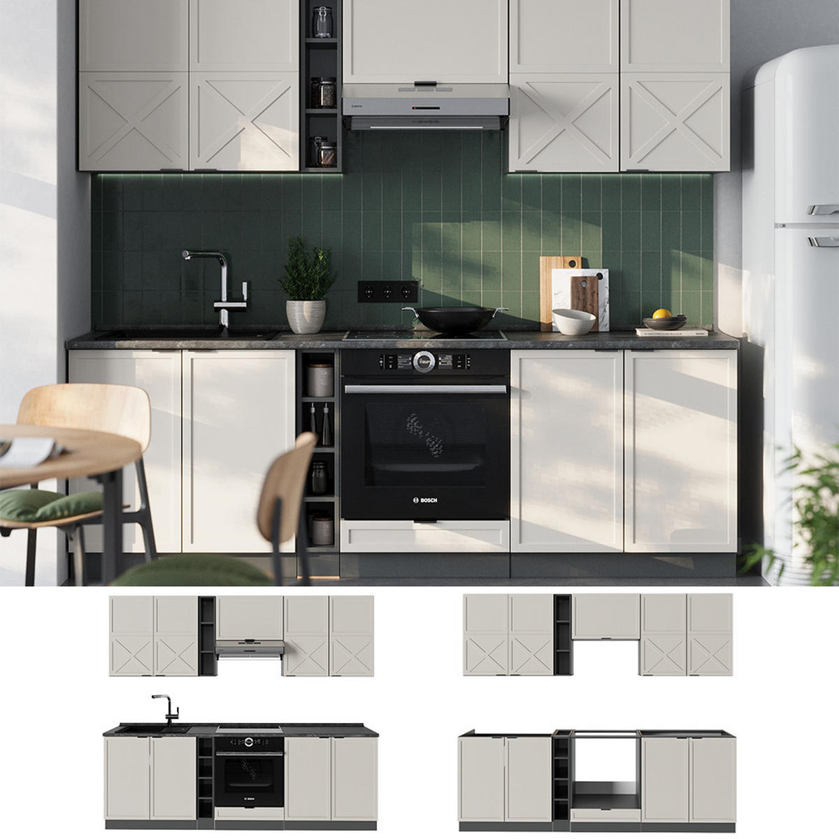 KÜCHENZEILE Fame-Line GrauBeige/Anthrazit 235 cm ohne AP - Anthrazit/Grau, Holzwerkstoff (235/81.6/46cm) - Vicco