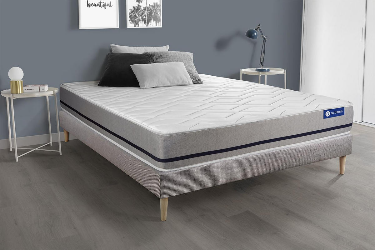 BETT Actimemo soft Memory-Schaum 90 x 200 cm h2 - Kit Bettgestell Grau - Beige/Grau, Holz (90/200cm) - ACTISOM