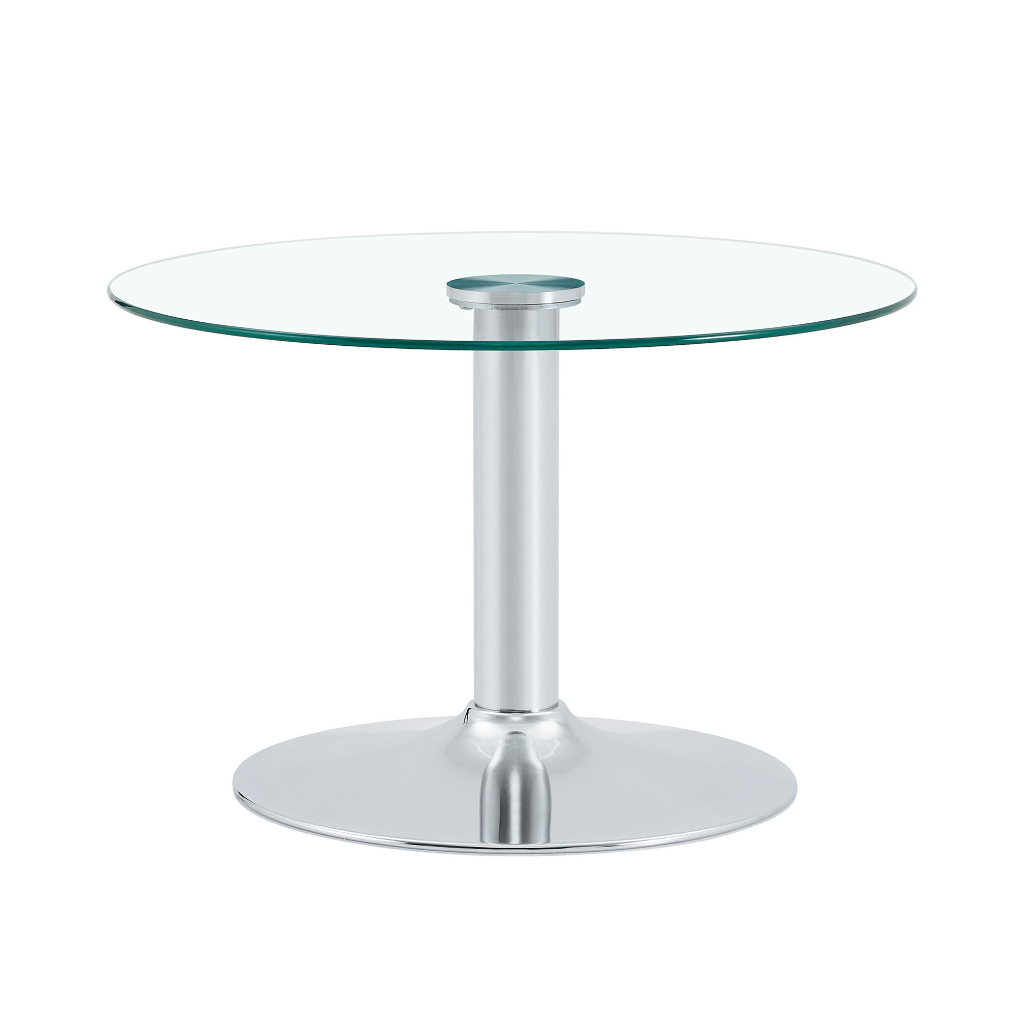 COUCHTISCH DE-37356 rund mit Glasplatte und Metallgestell Silber - Silberfarben, Metall (70/70/45cm) - ComfortXL