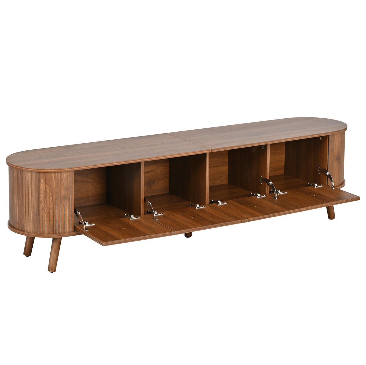 TV-SCHRANK aus MDF und Spanplatte 180x38x47 cm Nussbaum mit 4 Klapptüren und Vintage-Design - Braun, Holzwerkstoff (180/47/38cm) - Modfu