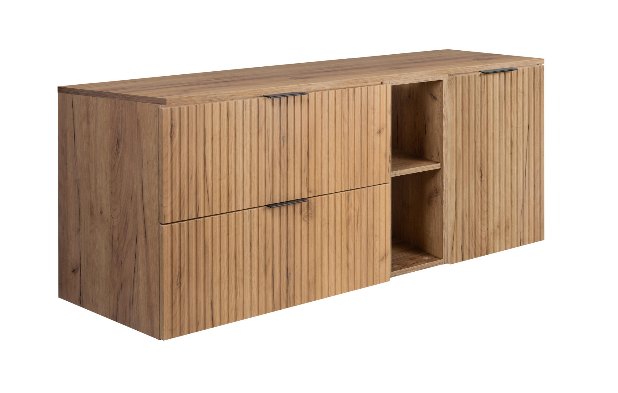 BADEZIMMER-SET, 57×46×140 cm, Eiche Craft, schwarzer Griff - Braun, Holzwerkstoff (140/57/46cm) - 3XE LIVING