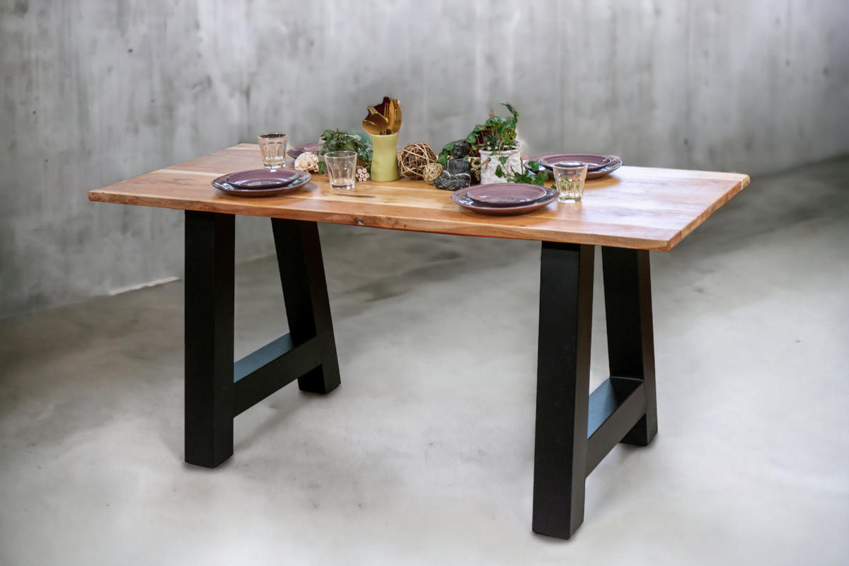 ESSTISCH PASCAL - Beige/Schwarz, Holz/Metall (100/200/77cm) - SAM