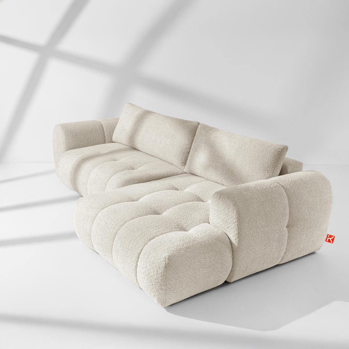 ECKSOFA RECHTS LIRA, Weiß, Bouclé - Weiß, Holz/Holzwerkstoff (295/112cm) - KONSIMO®