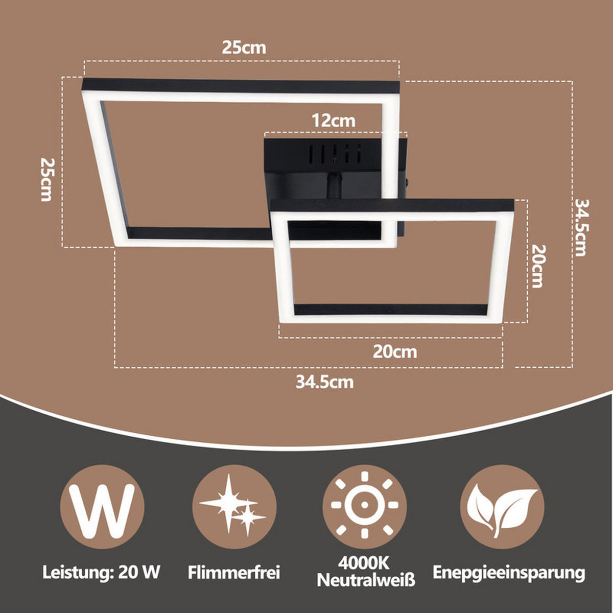LED závěsné světlo Chen III 35/35/7 cm - černá, plast (35/35/7cm) - Nettlife
