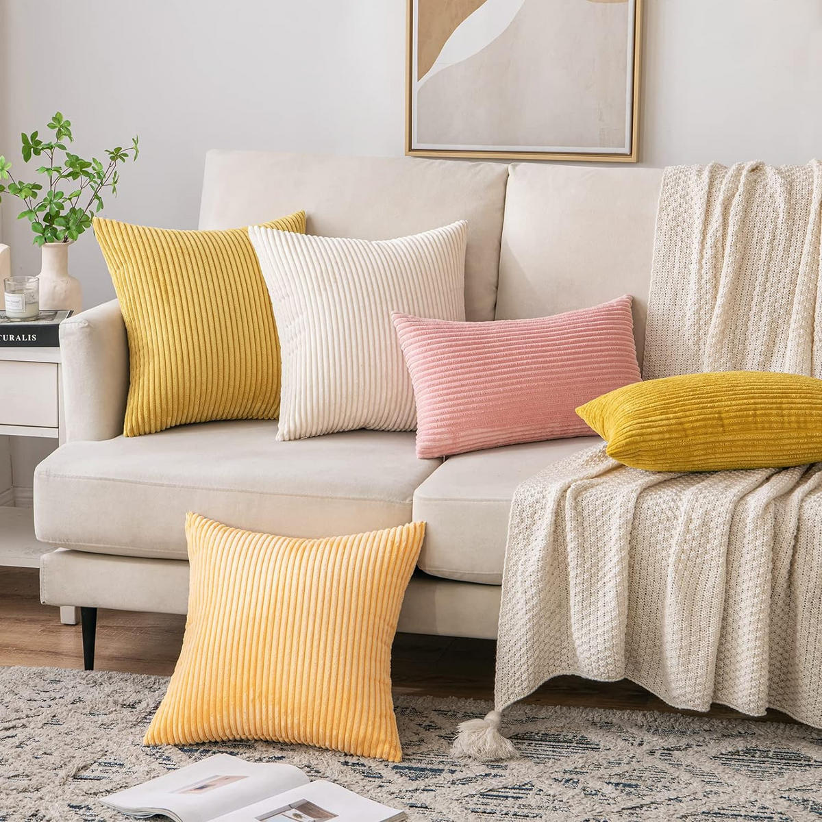 KISSENHÜLLE Cord 45/45 cm，2er-Set - Hellgelb, Textil (45/45cm) - Kaket