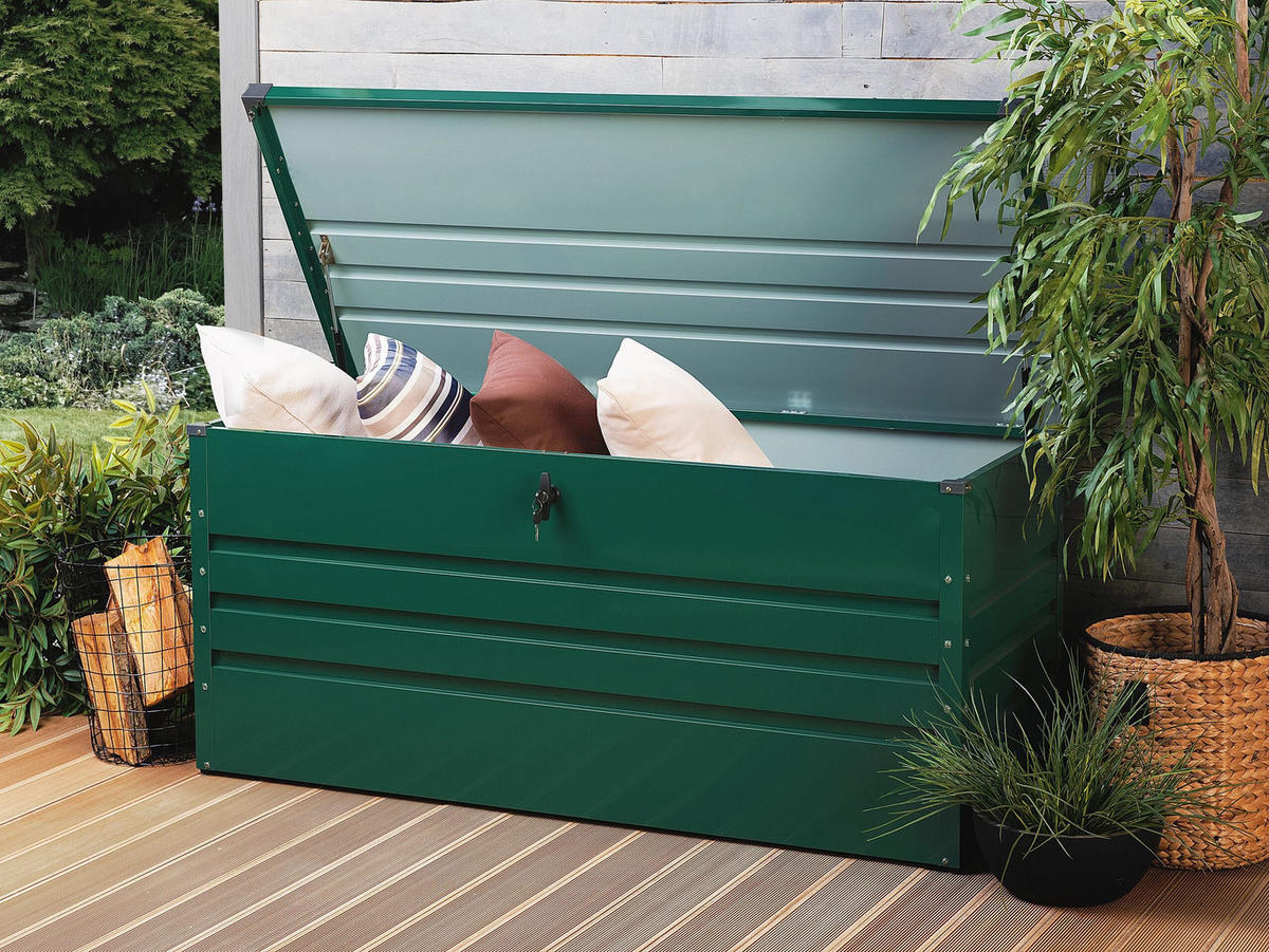 AUFLAGENBOX Stahl dunkelgrün 132/62 cm Cebrosa - Grün, Metall (132/64/62cm) - Beliani
