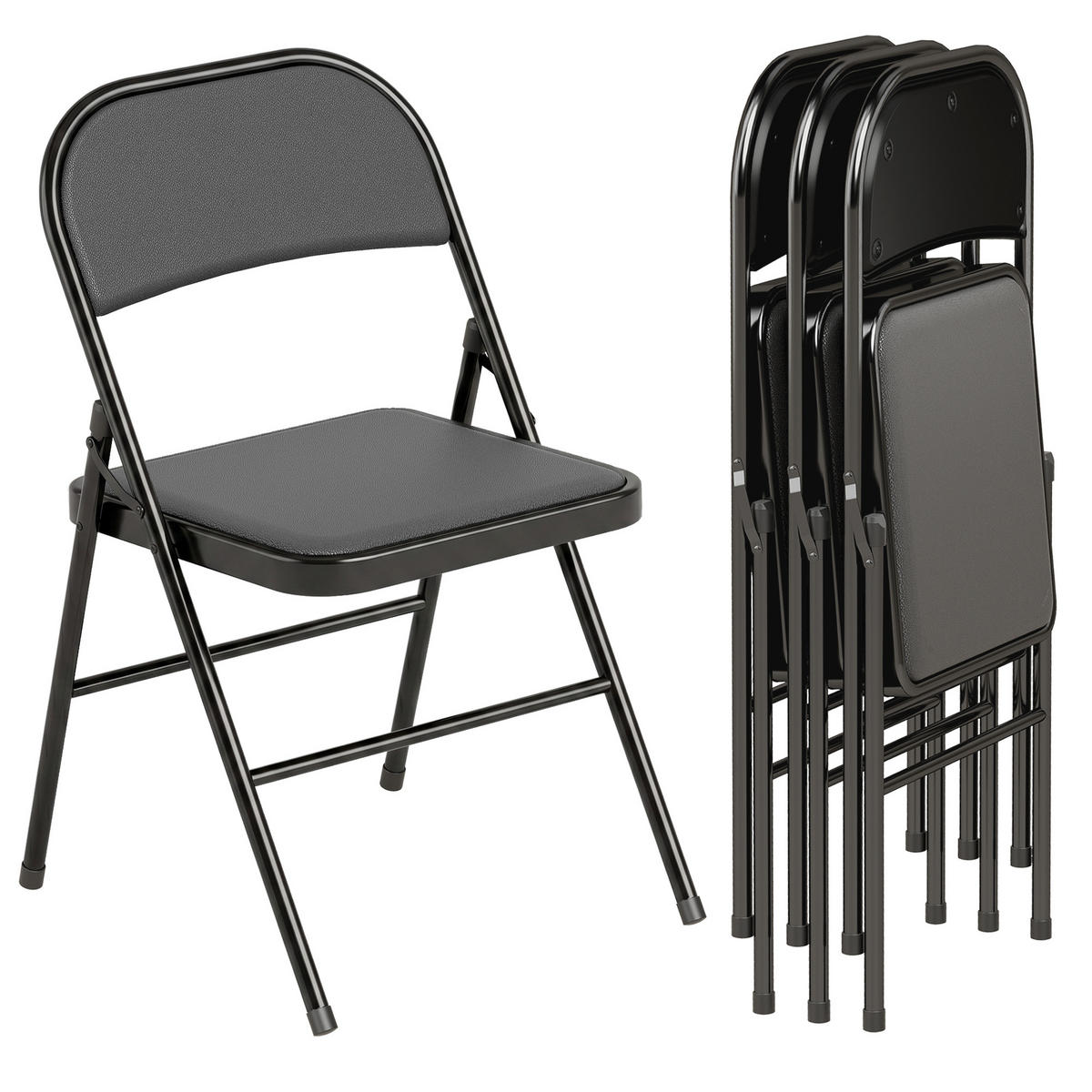 KLAPPSESSEL Schwarz 4 Stück - Schwarz, Leder (45/78/46cm) - GiPP