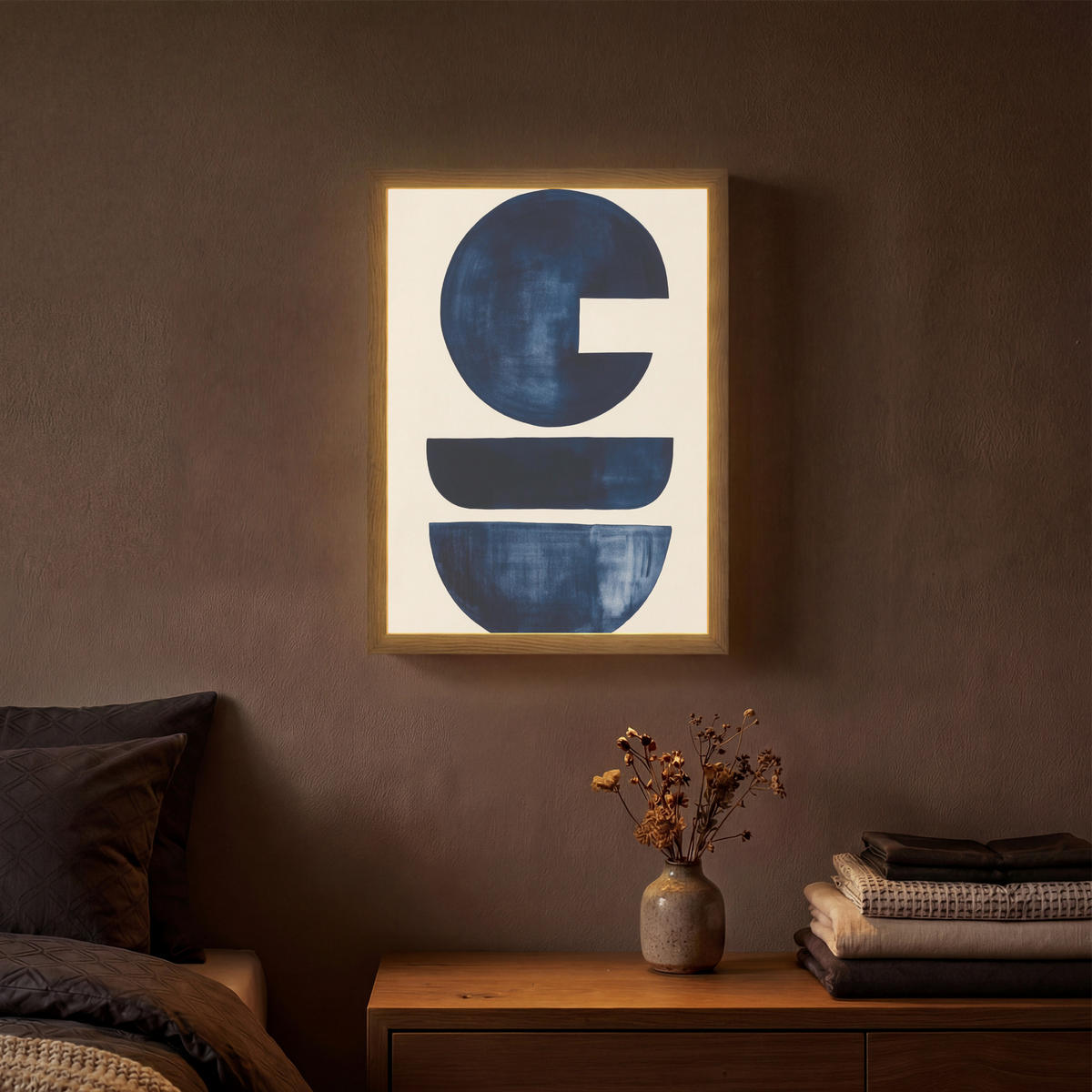WANDLEUCHTE MIT AKKU Formen - Blau - Abstrakt 30x40 cm - Dunkelblau, Holzwerkstoff (30/40/8cm) - OnlyWow