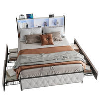 POLSTERBETT 160x200 cm, 3 Stauraumfächer am Kopfteil, RGB-LED, USB & Typ-C, 4 Stauraumschubladen, Samtstoff, Beige - Beige, Holz (160/200cm) - BRILVERDE