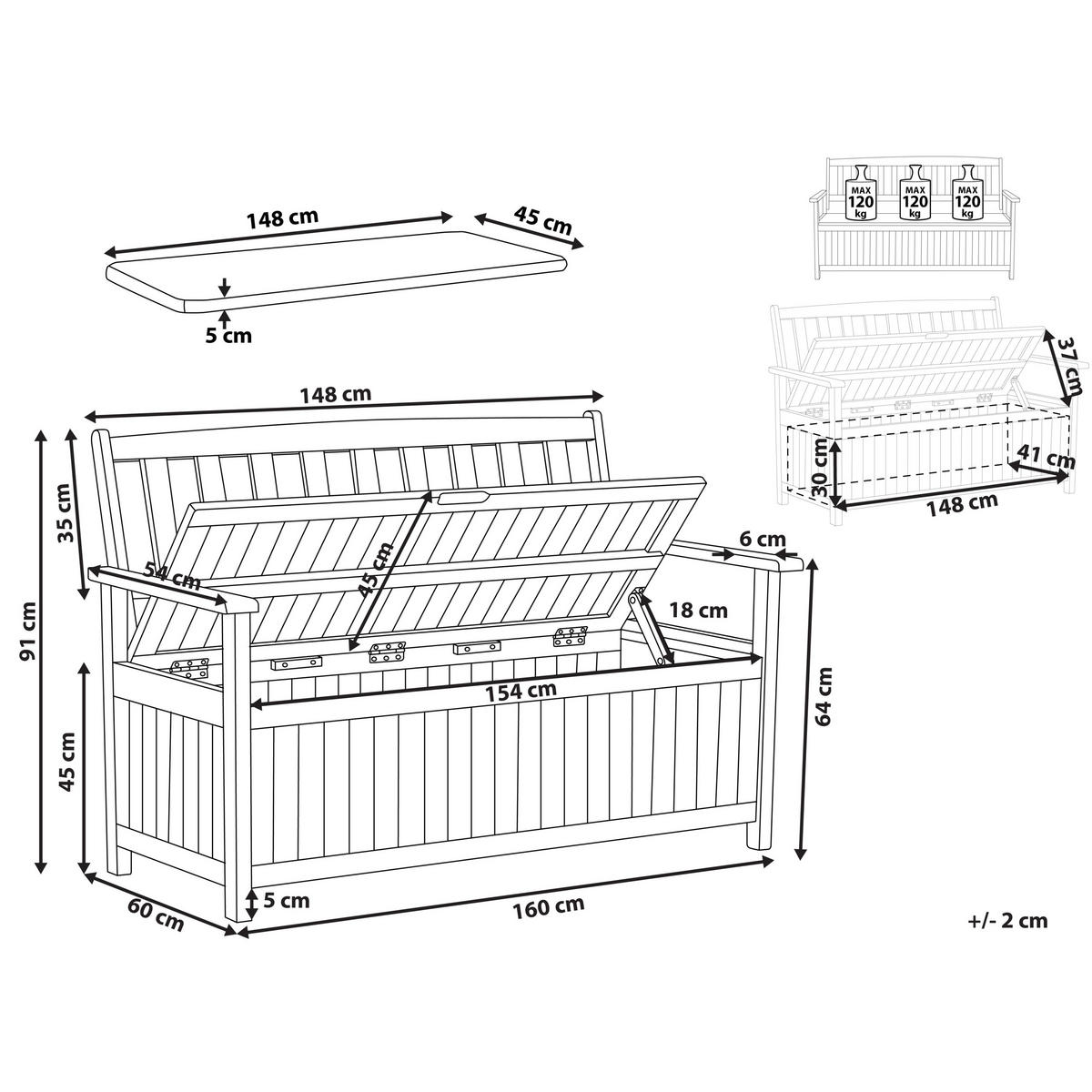 GARTENBANK 3-Sitzer Heller Holzfarbton Sovana - Hellbraun/Rot, Holz (160/91/60cm) - Beliani