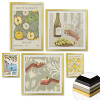 WANDBILDER 5er Set - 50x50 cm & 20x30 cm & 40x60 cm Goldrahmen - Vintage-Poster mit Fruchtmustern - Goldfarben, Kunststoff (40/60cm) - ArtPrintCave