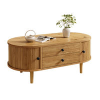 COUCHTISCH Oval Leisten Schiebetüren 2 Schubladen MDF - Eichefarben, Holzwerkstoff (100/50/40cm) - FLIEKS