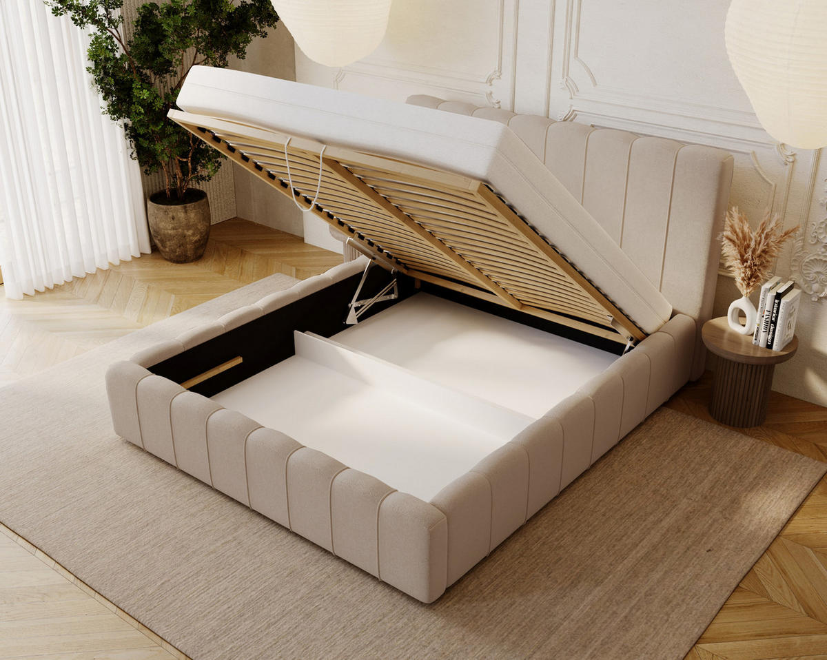 POLSTERBETT 180x200 mit Lattenrost, Bettkasten, Lisbon, Beige - Beige, Holz/Textil (180/200cm) - Emporius
