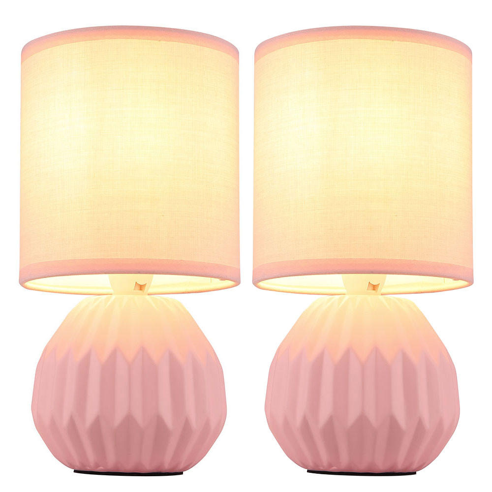 TISCHLEUCHTE Keramik Rosa Textil 2er Set - Rosa, Keramik (12/12/23cm) - Globo Lighting