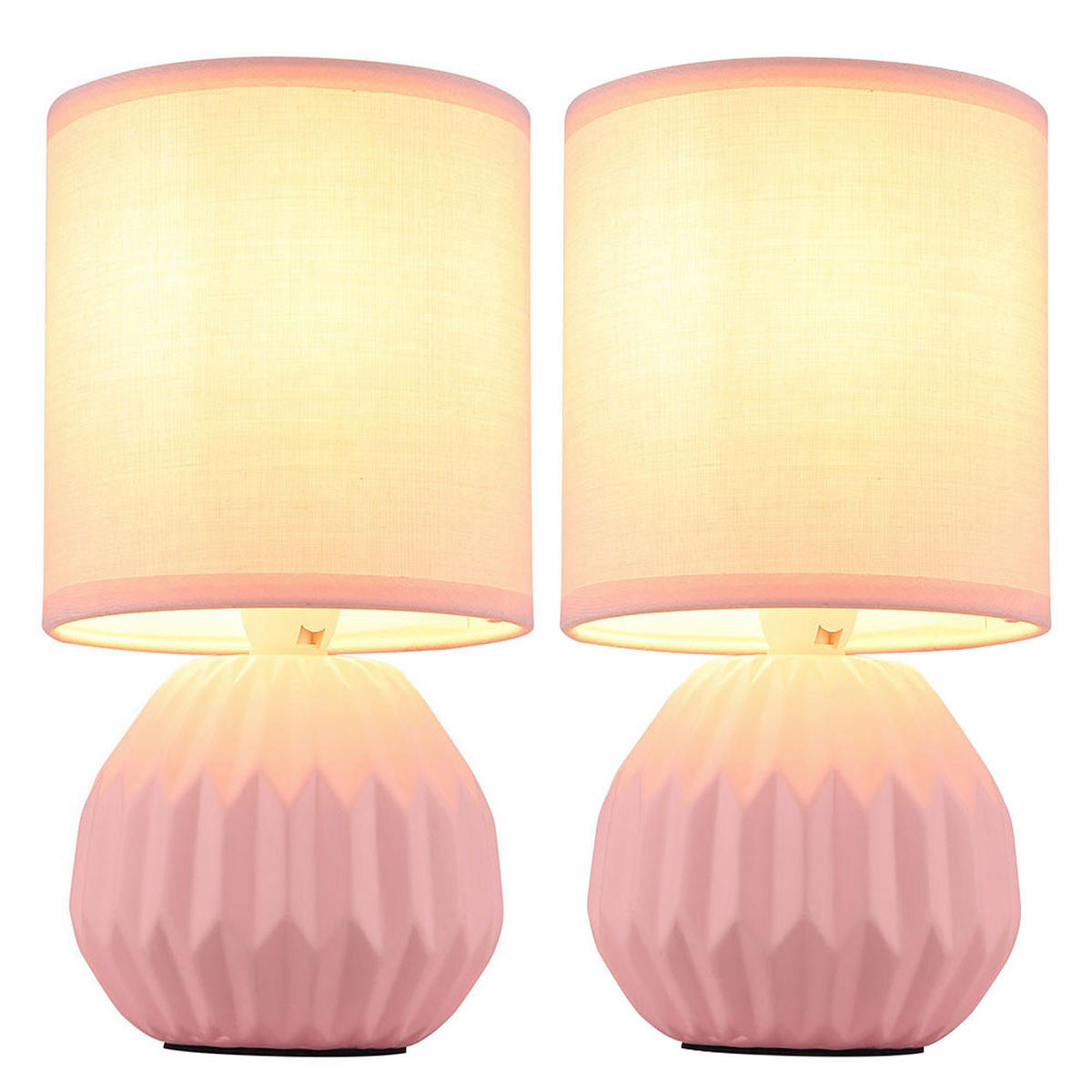 TISCHLEUCHTE Keramik Rosa Textil 2er Set - Rosa, Keramik (12/12/23cm) - Globo Lighting