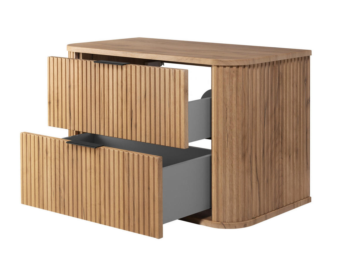 BADEZIMMERSCHRANK, Gold Craft Eiche, Schwarze Griffe, 80,4 x 51,7 x 41,5 cm - Eichefarben/Schwarz, Holzwerkstoff/Kunststoff (80.4/51.7/41.5cm) - 3XE LIVING