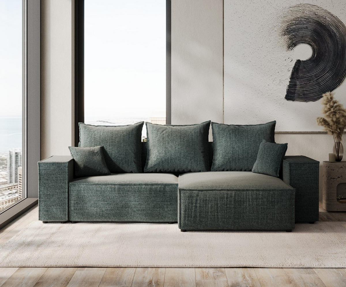 ROHOVÁ SEDAČKA SENSO, textil, Modrošedá - černá/šedohnědá, dřevo/kompozitní dřevo (255/148cm) - AltaBeds