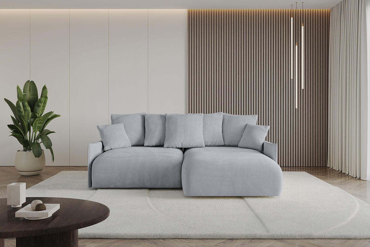 ECKSOFA Ottomane rechts ONESK-L -v1 216x177x72 Hellgrau Velours - Titanfarben, Holzwerkstoff/Kunststoff (177/216cm) - ALTDECOR