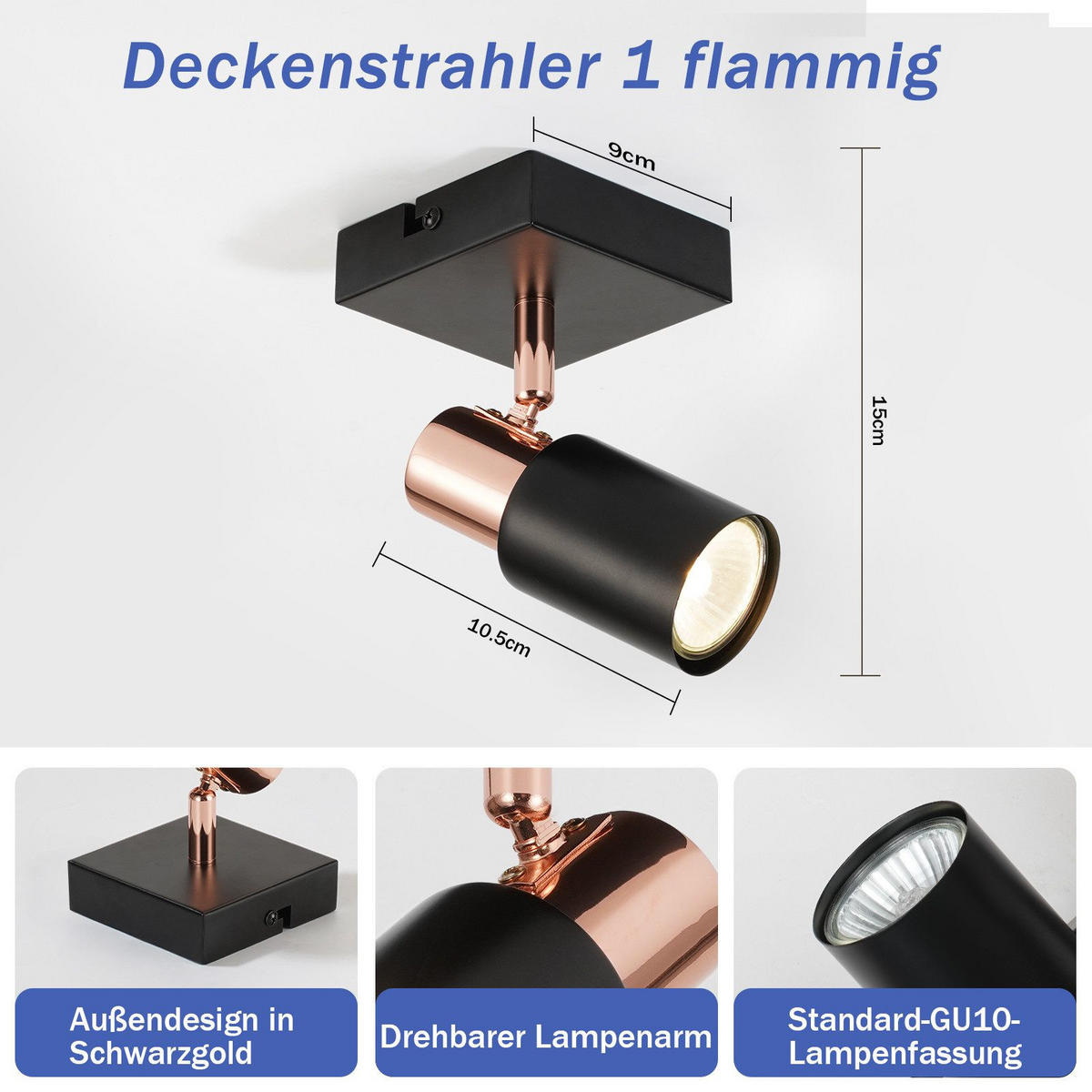 STRAHLER Ahaus 1-flammig 9/9/15 cm - Schwarz, Metall (9/9/15cm) - Nettlife