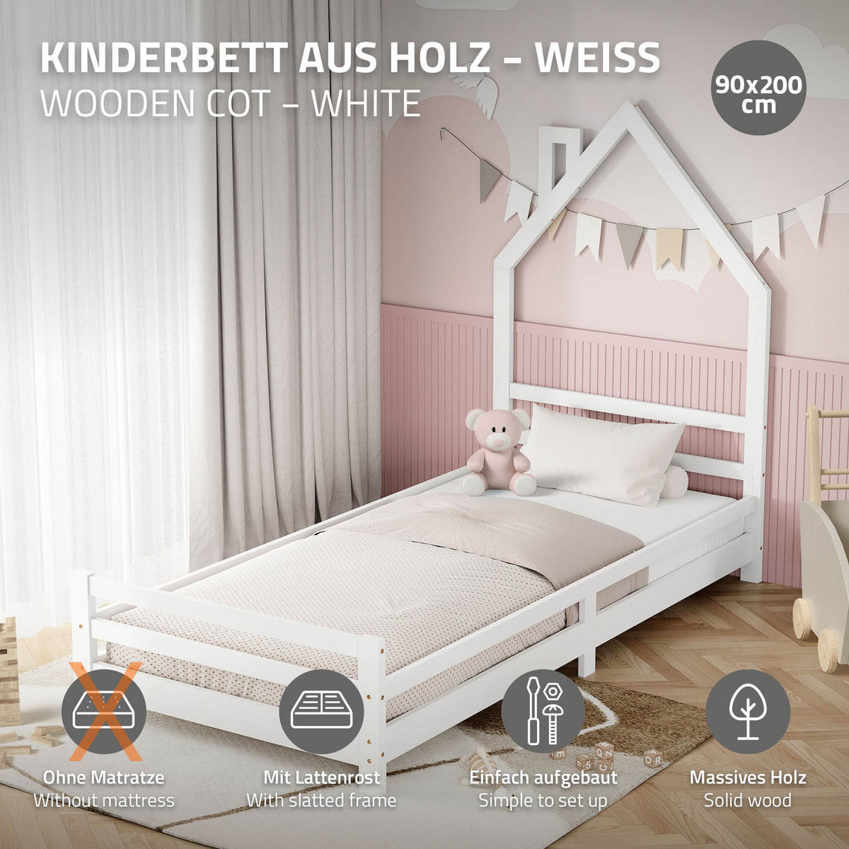 KINDERBETT Haus 90x200 cm Weiß - Weiß, Holz (90/200cm) - ML-DESIGN