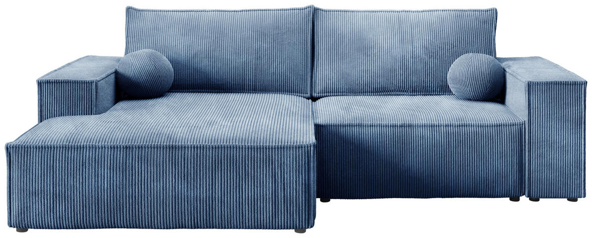 ECKSOFA Pablo Mini mit Schlaffunktion Himmelblau Cord - Blau, Textil (255/148cm) - Bromarkt