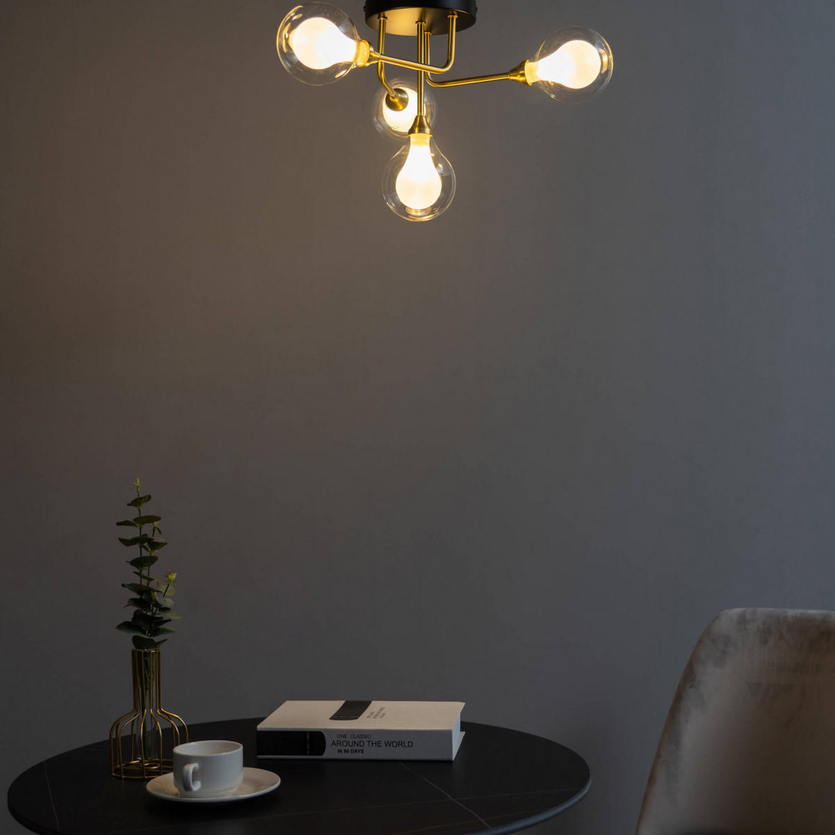 DECKENLEUCHTE Olivetto, Schwarz und gold, 46cm - Goldfarben, Glas (46/46/29cm) - KOSILUM