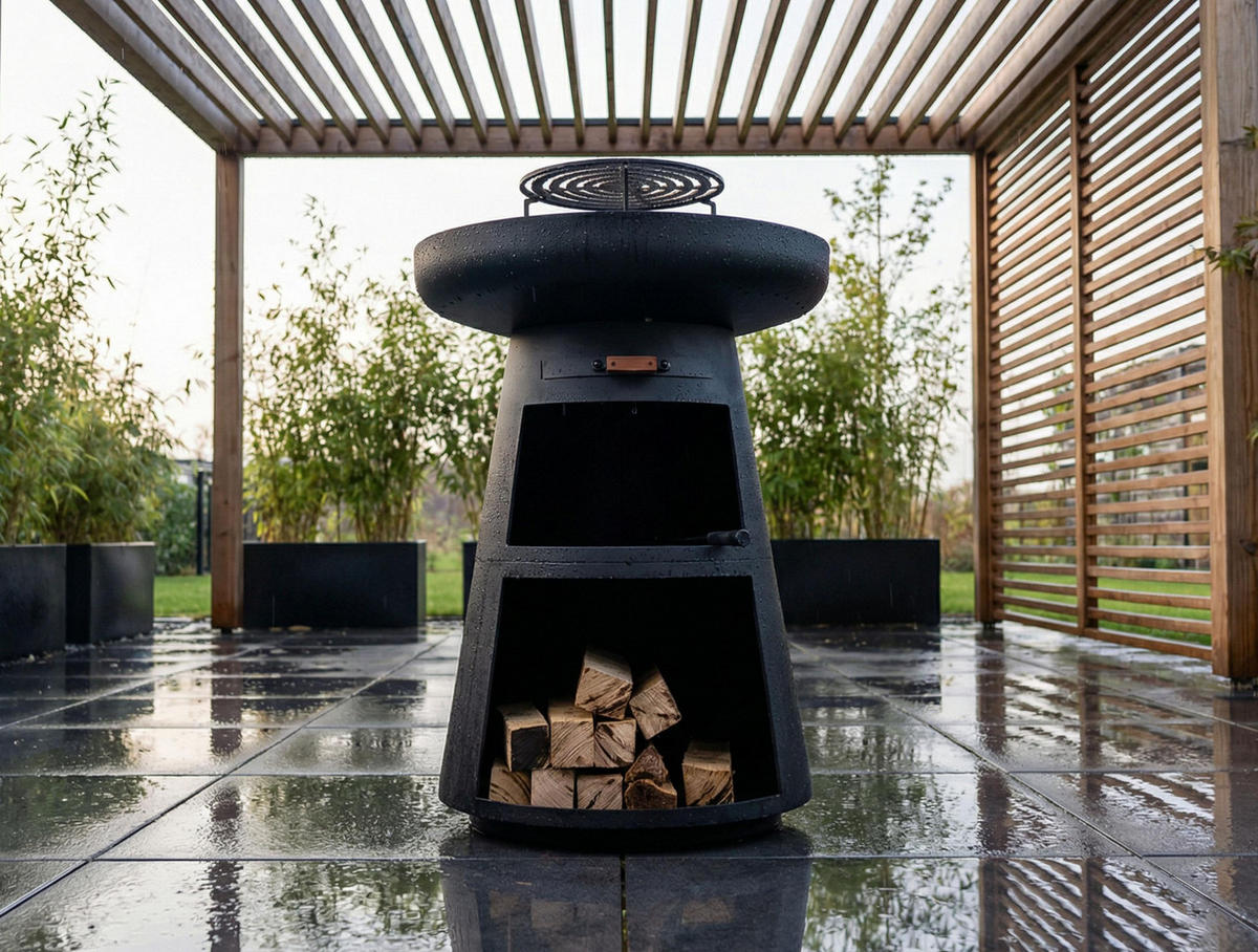 HOLZKOHLEGRILL Feuerschale Schwarz inkl. Schutzhülle - Schwarz, Metall (60/90/60cm) - Purline