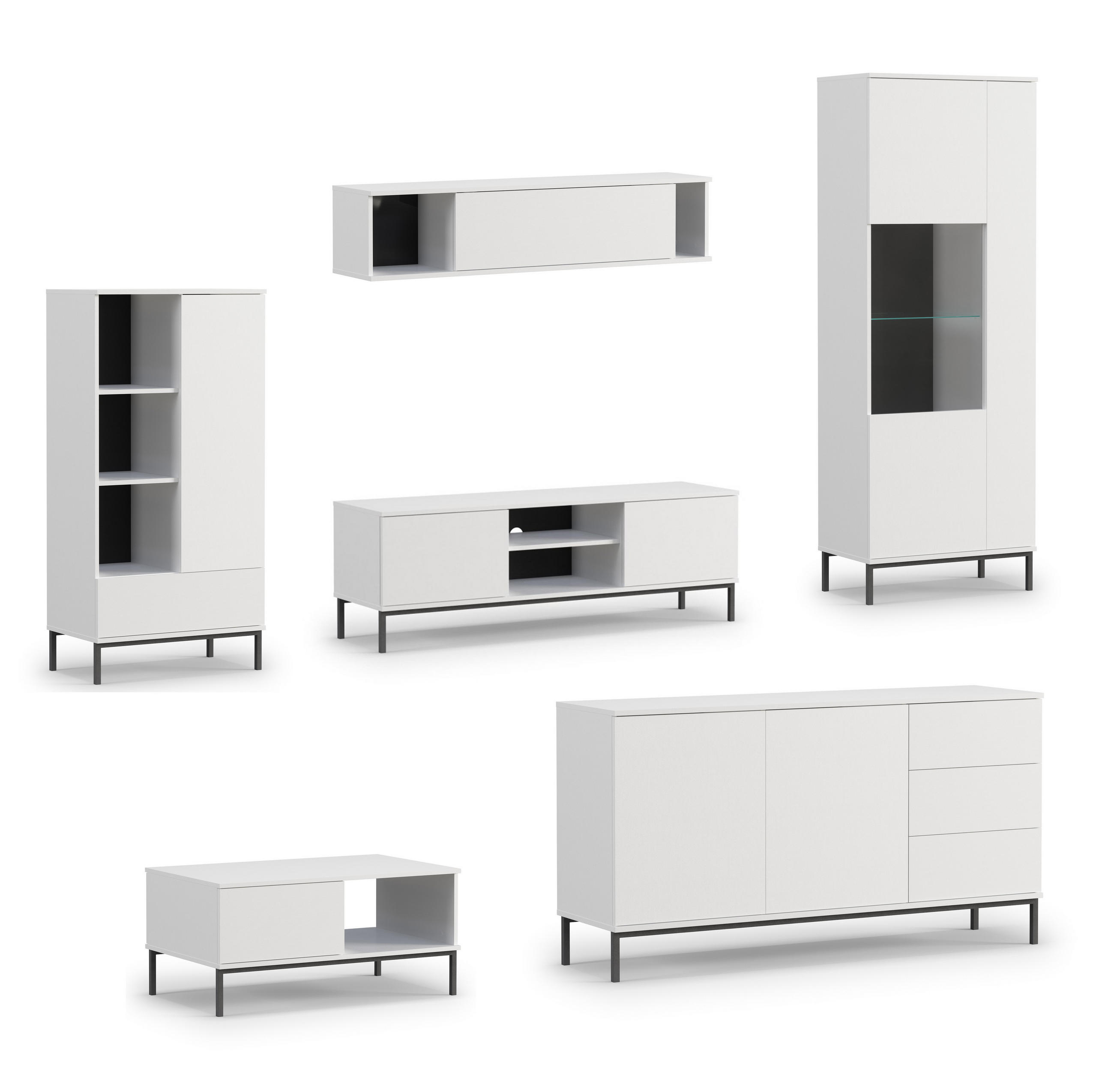 WOHNWAND Queba 2 Weiß 440/190/60 cm Stilvolles Design Modern - Weiß, Holzwerkstoff/Kunststoff (440/190/60cm) - AX Living