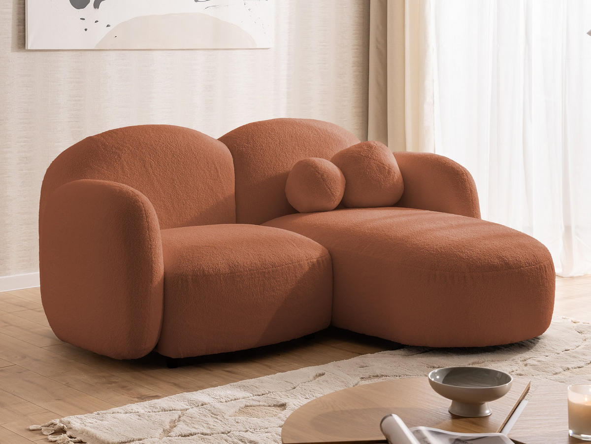 ECKSOFA Nuvola mit abgerundetem Design Terrakotta Bouclé-Stoff - Ottomane Rechts - Terra cotta/Schwarz, Holz/Kunststoff (190/146cm) - S-Style Möbel