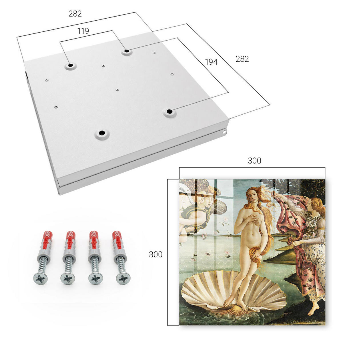 SCHLÜSSELBOX Weiß 30x30 cm – Türöffnung nach rechts - Die Geburt der Venus - Grün, Metall (30/30/5cm) - TULUP