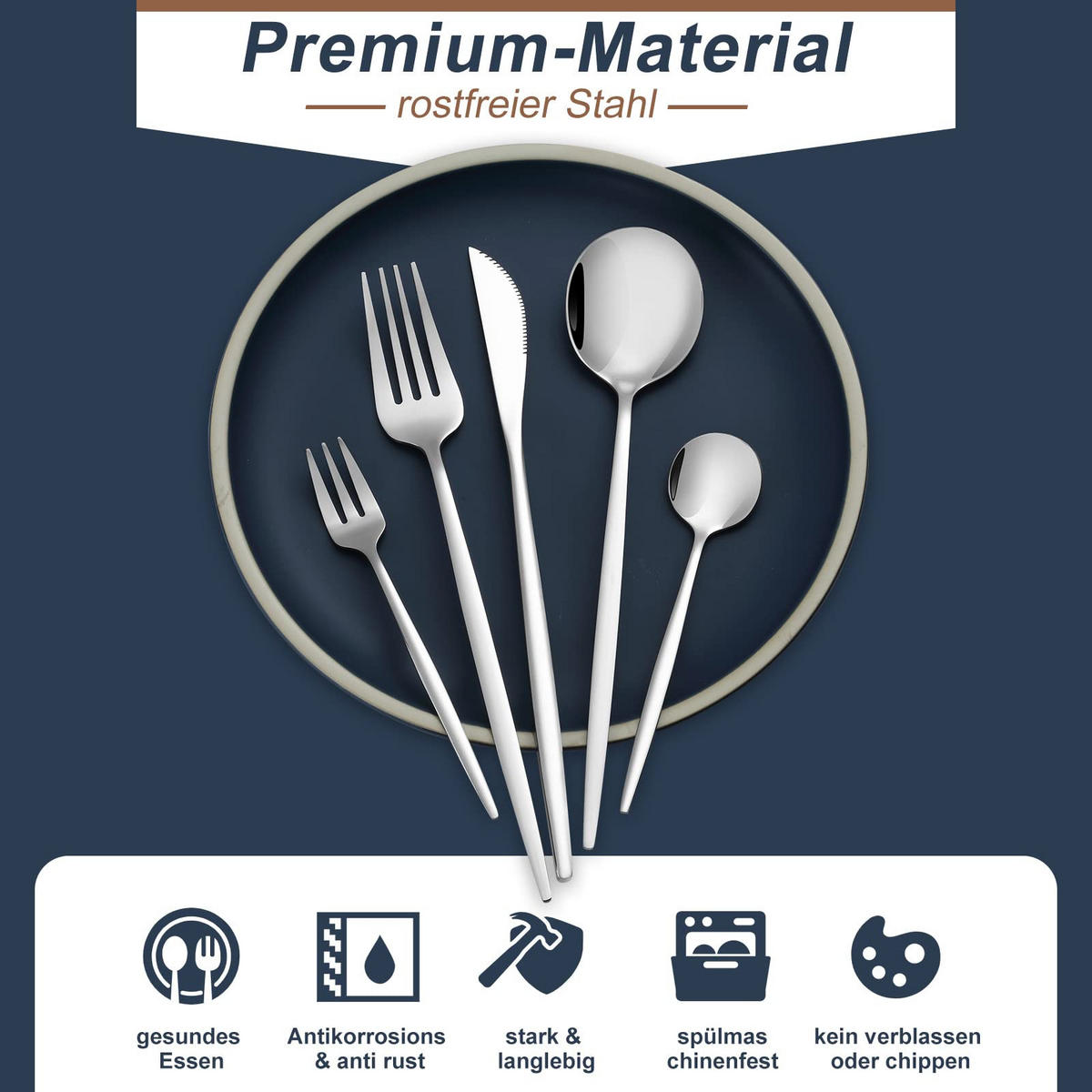 BESTECKSET 6 Personen 30-teilig Edelstahl, Spülmaschinenfest - Silberfarben, Metall - Kaket
