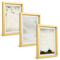 BILDER SET 3er Set - 20x30 cm Goldrahmen - Vögel, Steine, Pinselstriche, Verzierungen - Goldfarben, Kunststoff (20/30cm) - TULUP