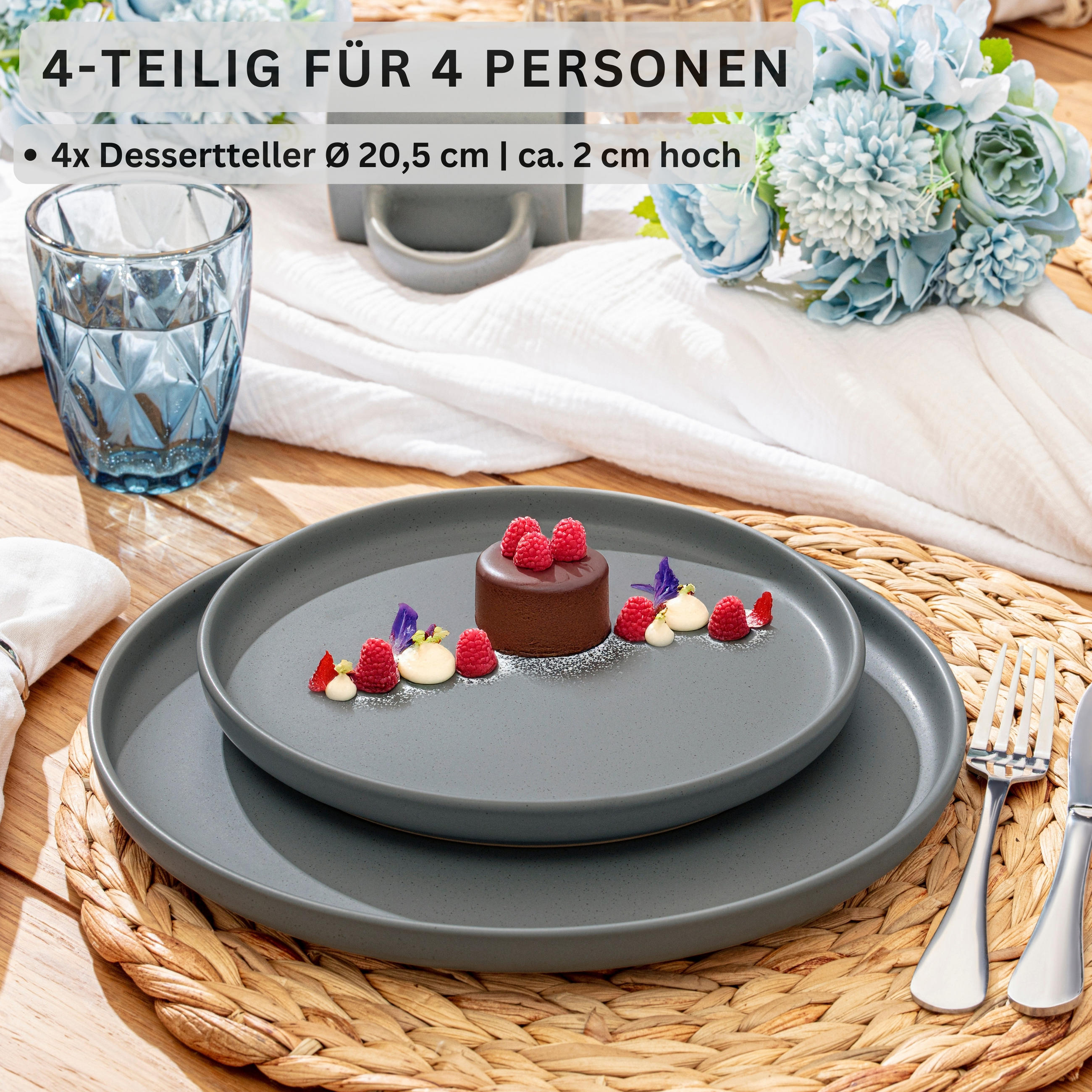 DESSERTTELLER LEEDS - 4 teilig aus Steingut - Grau, Stein (20.5cm) - Sänger