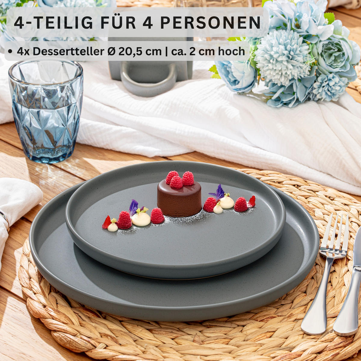 DESSERTTELLER LEEDS - 4 teilig aus Steingut - Grau, Stein (20.5cm) - Sänger