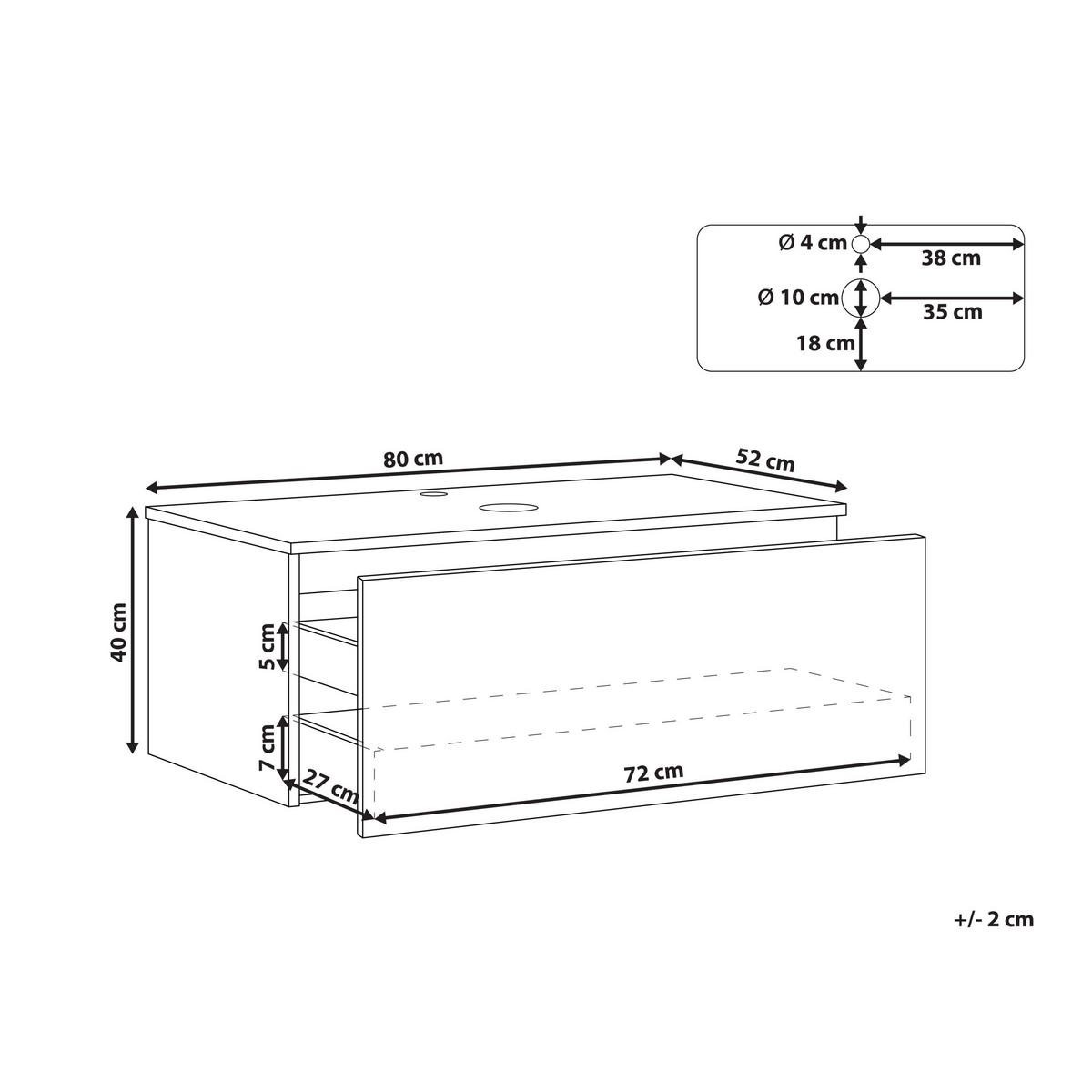 WASCHTISCHUNTERSCHRANK 80 cm Weiß Alzira - Weiß, Holzwerkstoff (80/40/52cm) - Beliani